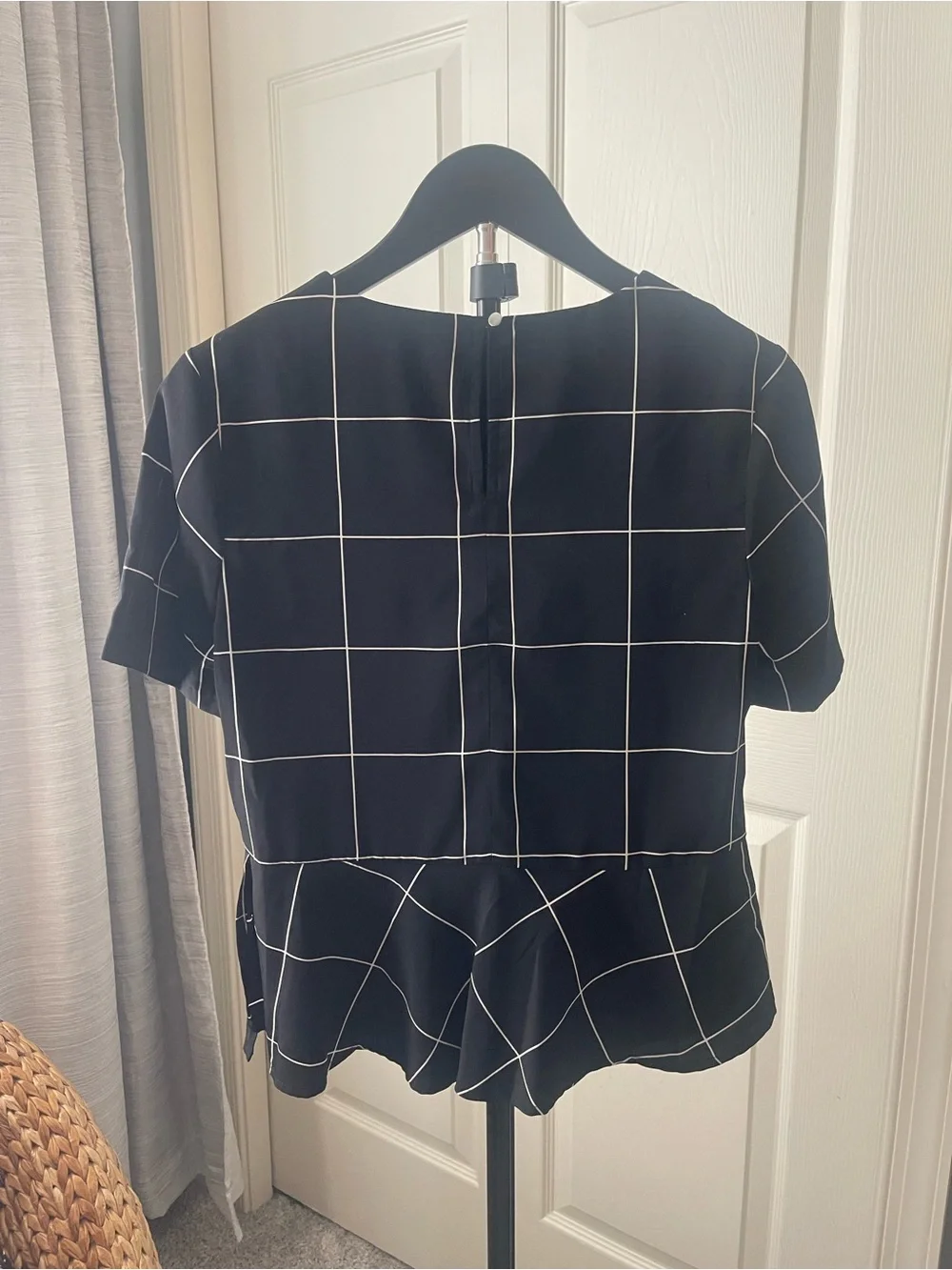 Banana Republic Black & White Windowpane Peplum Blouse